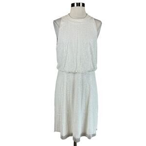Adrianna Papell Sequined Sleeveless Halter Sheath Cocktail Dress White Size 10